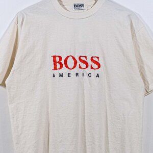 BOSS America Embroidered T-Shirt Hip Hop XL VTG 90s Streetwear Skate
